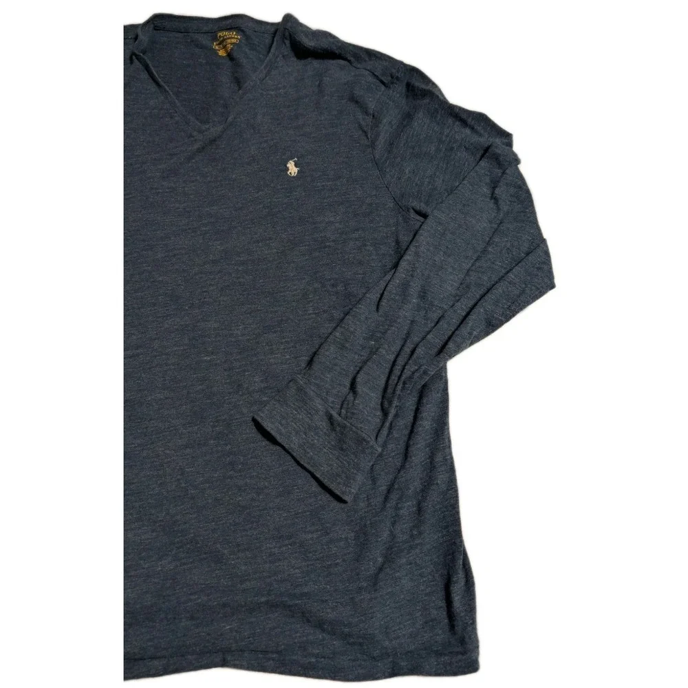 Polo Ralph Lauren V Neck Long Sleeve Shirt‎ Mens XL Blue Jersey Cotton Pony